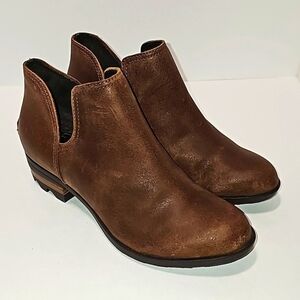 Sorel Lolla II Ankle Bootie Chelsea Boot Leather Cutout Waterproof Brown 6.5